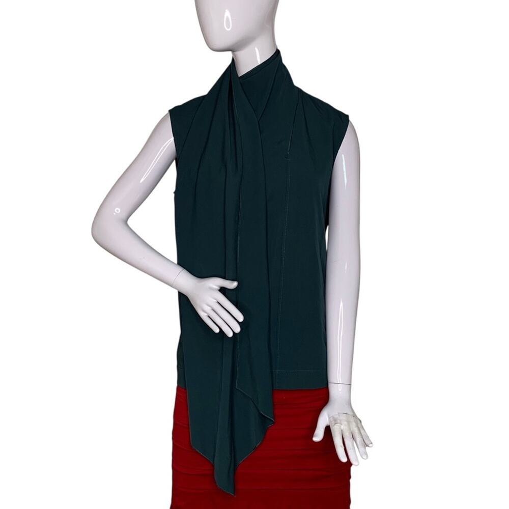 JOSEPH Birley Top Attached Scarf Short Sleeve Dark Green Size S 100% virgin wool